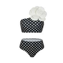 欧美分体泳衣女黑白波点高腰单肩复古度假比基尼亚马逊跨境泳衣女