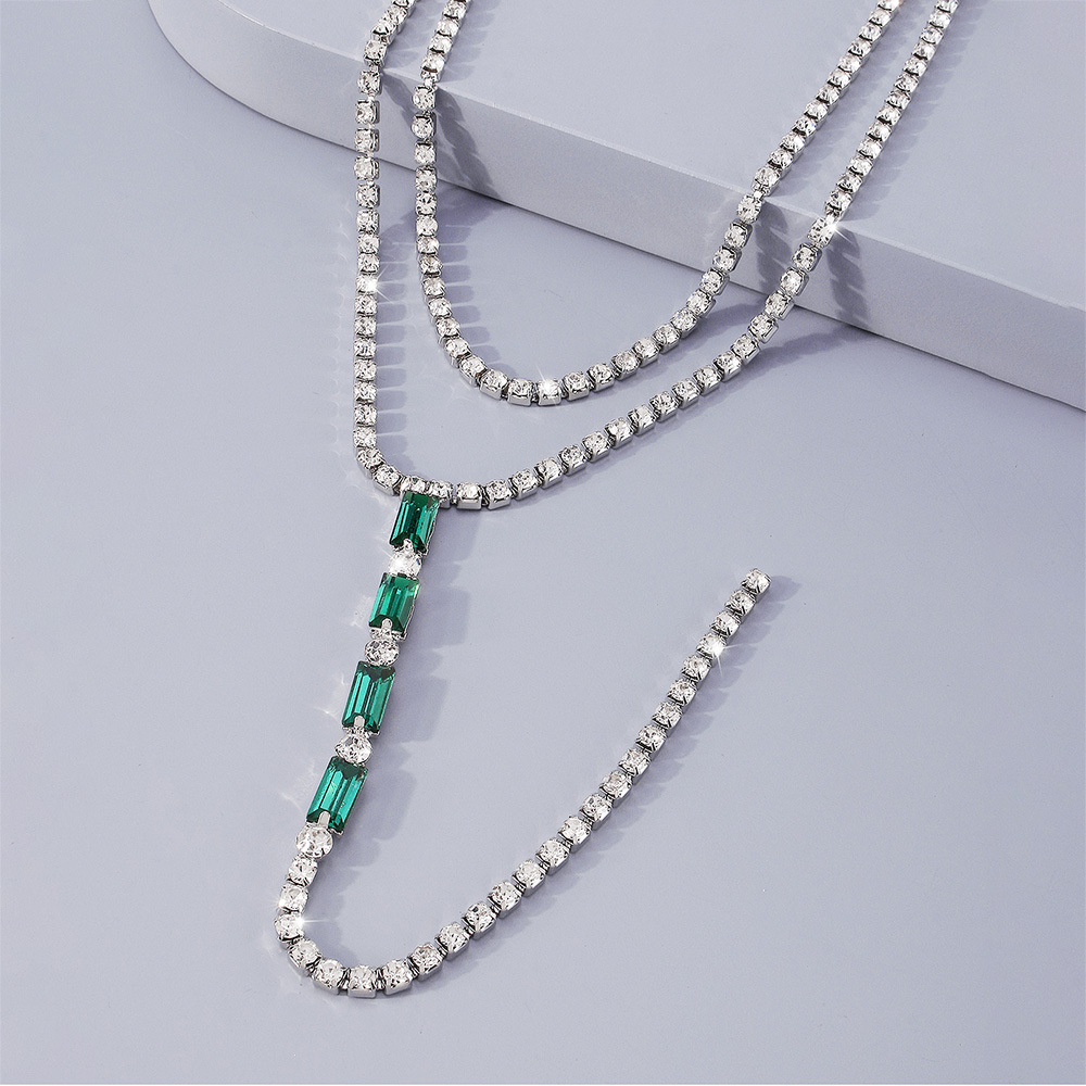 fashion Y-shaped simple full rhinestone double-layer alloy necklace wholesale