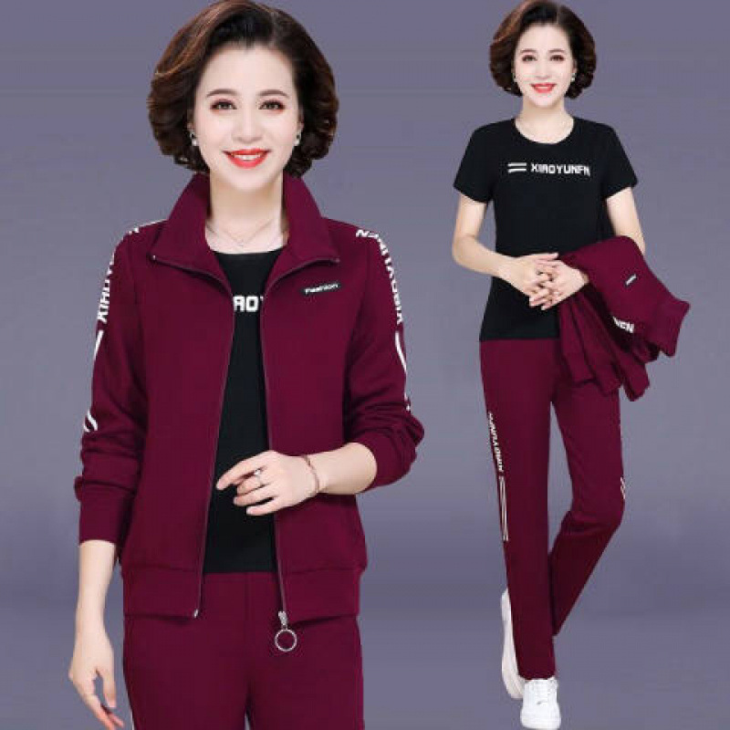 Suit Mom's Clothing Spring and Autumn Sports Suit 2024 New Casual Middle-Aged and Elderly Three-Piece Women's Jacket Wholesale