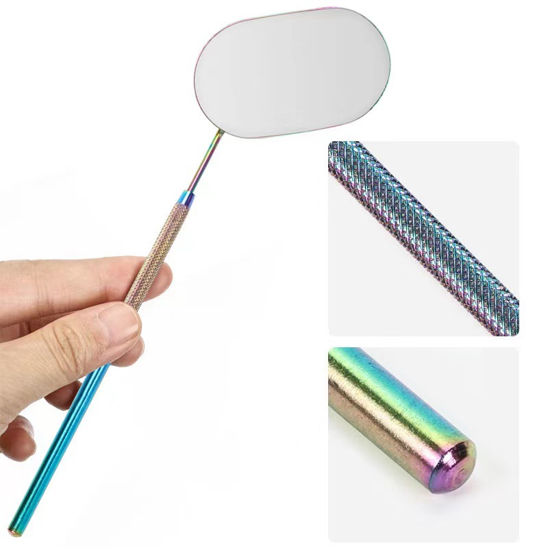 Cruz-frontera uñas belleza pestañas Acero inoxidable anti-niebla Oval injerto pestañas espejo belleza auxiliar pestañas herramientas de pestañas al por mayor