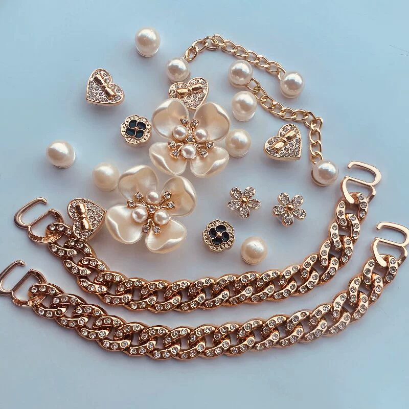2023 новые аксессуары для обуви с отверстиями DIY жемчуг четыре листа цветочный костюм обувь цветок розовое золото Цепочка Сердце бриллиант