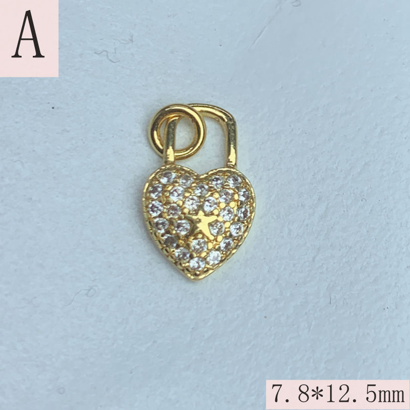 1 Piece 12.1*12.5mm 7.8*12.5mm 9.7*8.1mm Copper Artificial Crystal Zircon 18K Gold Plated Heart Shape Lock Pendant display picture 1