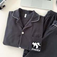 情侣款冬季德绒睡衣男女士可爱熊猫加绒保暖纯色磨毛家居服女冬天
