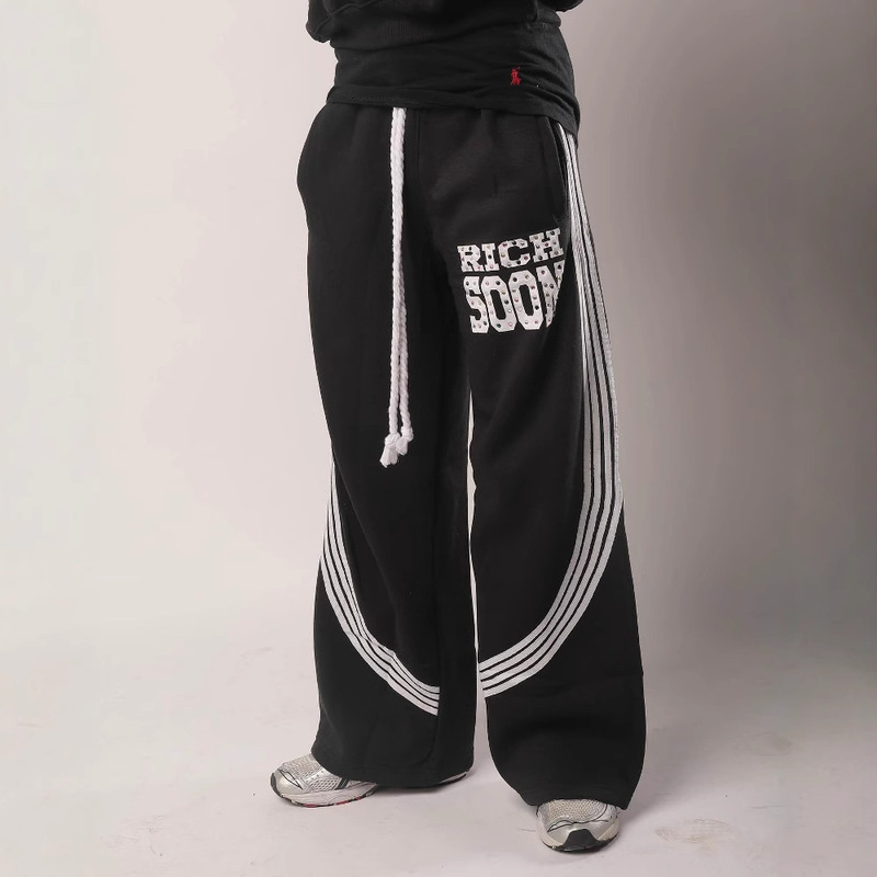 Rich Soon Gem Letter Embroidered Y2k Harajuku Women's Loose Side Striped Jogging Pants Hip Hop Casual Pants