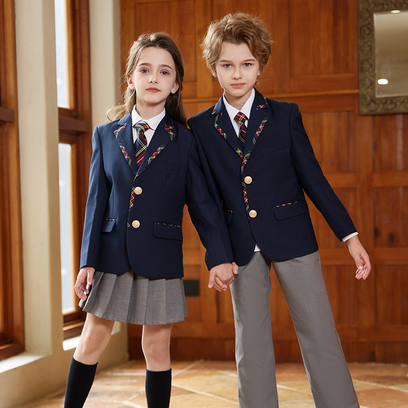 Uniformes escolares de escuela primaria, trajes de primavera y otoño, trajes de estilo universitario británico para niños, uniformes de clase, uniformes de jardín de infantes, uniformes de coro