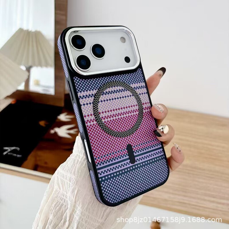 Factory Wholesale Suitable for Iphone17Pm Mobile Phone Case Kevlar Pattern Apple 16Pro Anti-Fall Magnetic Protective Cover