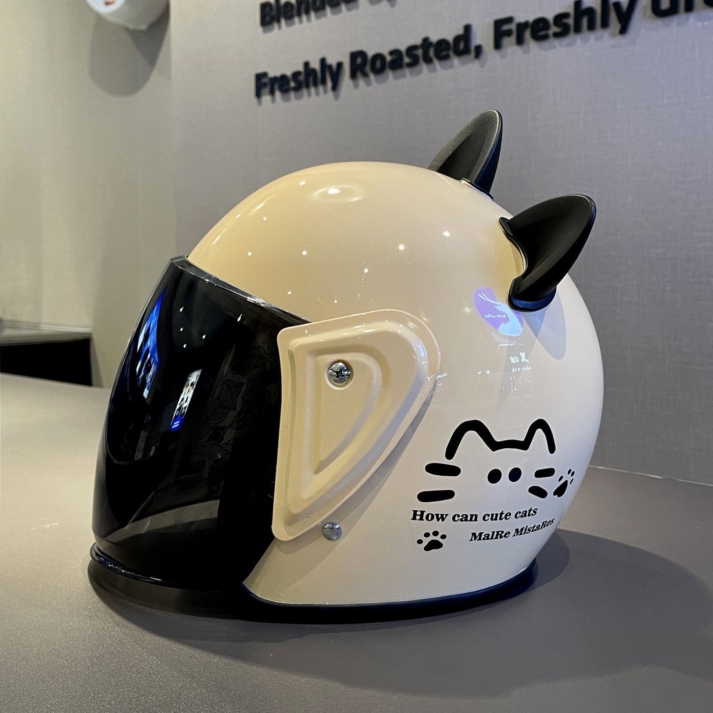 Motuoche Winter Electric Motorcycle Helmet 3C Certified Cat Ear (Auto Parts and Accessories) - single-lens-transparent-long-lens-black-3c-certified