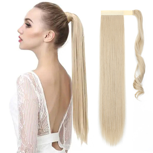 Foreign trade wig European and American style chemical fiber wig women's long straight hair extensions Velcro ponytail wig manufacturer