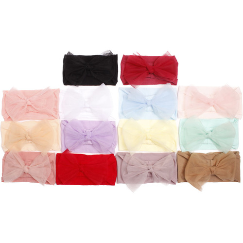 European and American new children's solid color nylon mesh bow headband, baby hair accessories, cute girl headscarf