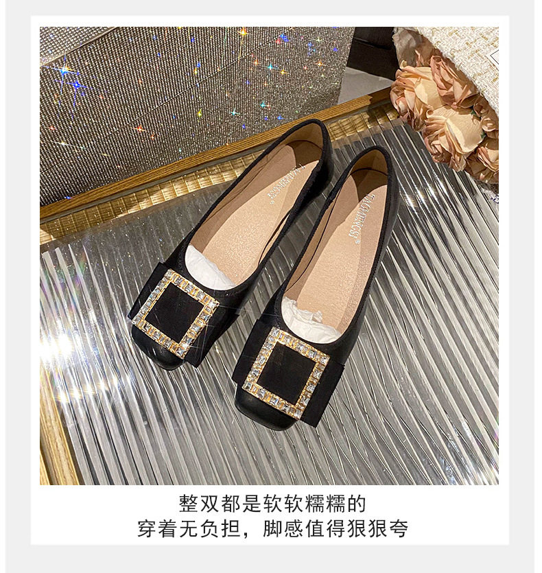 Giày búp bê nữ mũi vuông quai ngang miệng nông đính đá, đế bệt êm chân — Màu mơ, Màu đen chi tiết 13