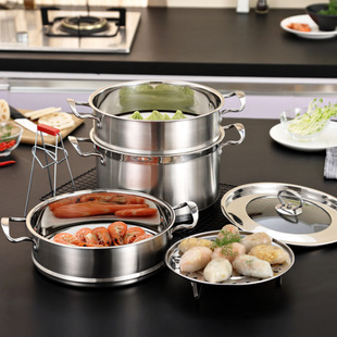 Factory Direct Sales Stainless Steel Steamer Double-Layer Thickened Bottom Soup Pot Multi-Functional Household Non-Magnetic Flux Right-Angle Pot