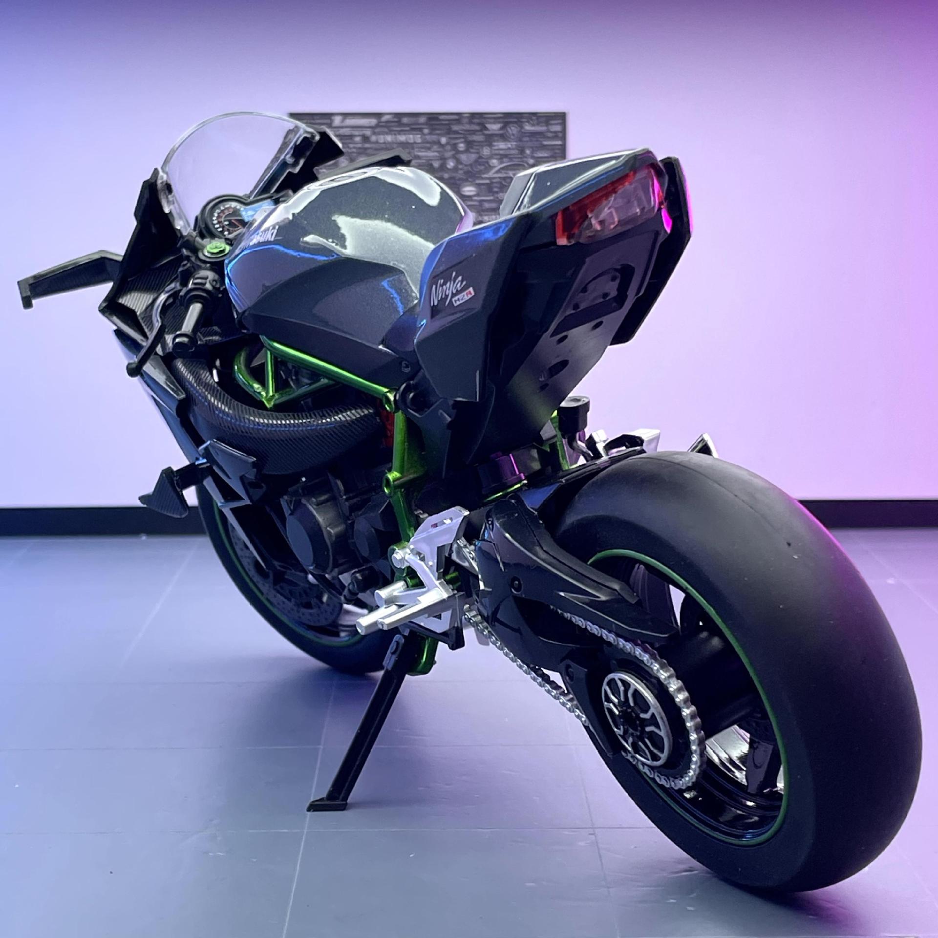 Huayi modelo de coche de aleación 1:9 Kawasaki Ninja H2R motocicleta sonido iluminación niño modelo de coche de juguete adornos