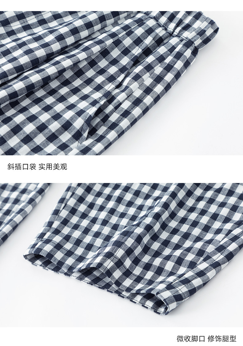 Quần culottes nữ ống rộng cạp cao kẻ sọc linen phong cách Hàn Quốc mùa hè — Caro xanh lam chi tiết 22