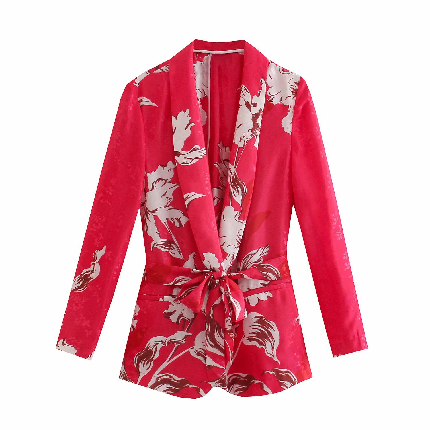 women s printing casual suit jacket with belt nihaostyles clothing wholesale NSAM72095