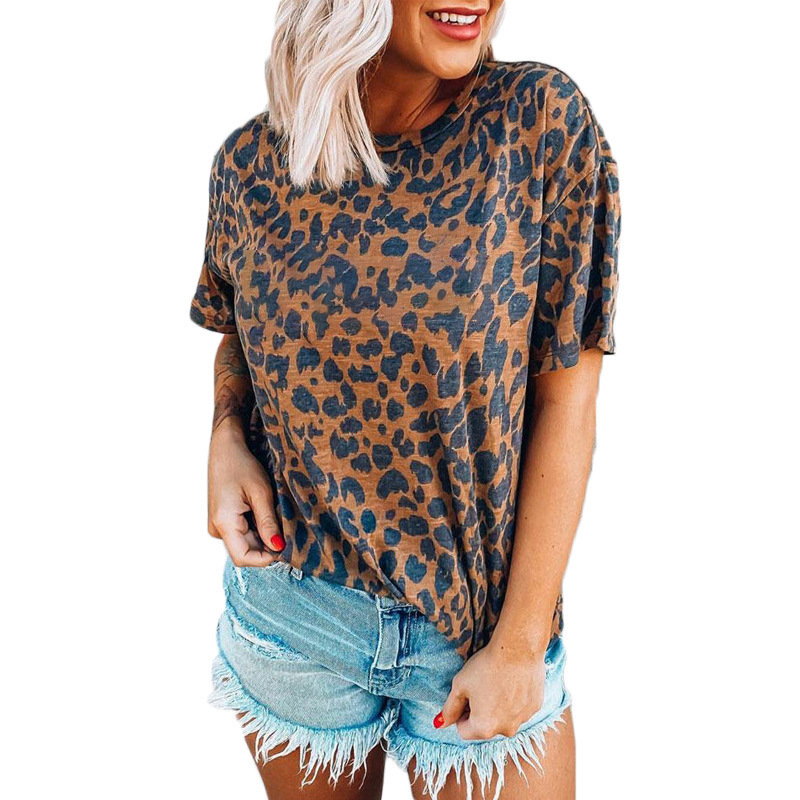 estampado de leopardo estampado de labios cuello redondo camiseta de manga corta vendedor de ropa al por mayor de Nihaostyles NSLZ72638