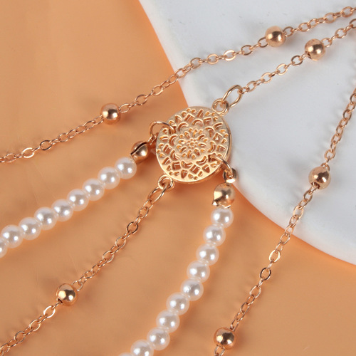 European and American exaggerated simple multi-layered pearl chain leg chain for women ins creative personality long body chain jewelry wholesale