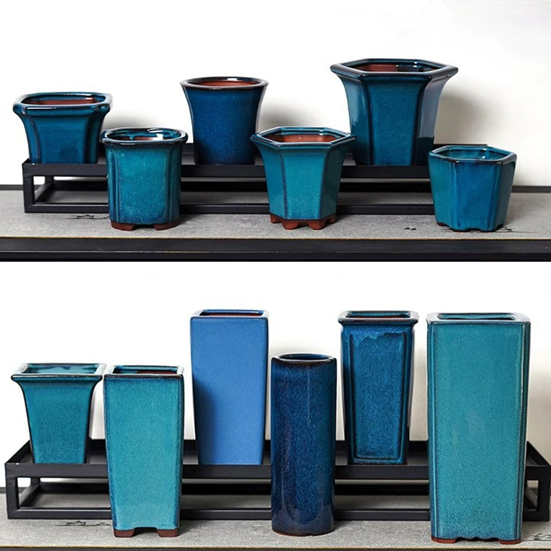 Фиолетовый песочный горшок керамический глиняный горшок бонсай прямоугольный шестиугольный многоугольный цветочный горшок старинный миниатюрный аир горшок ручной работы