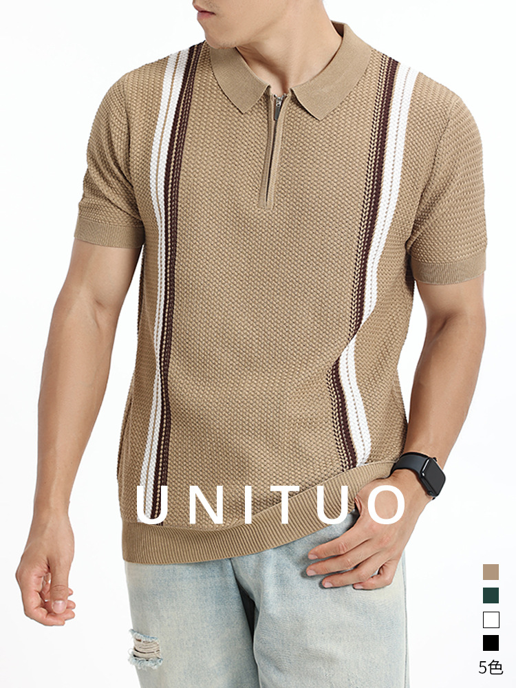 2026 verano nuevo hombre hielo camiseta de punto polo de manga corta estriada ligera de negocios camiseta de alto nivel hombre