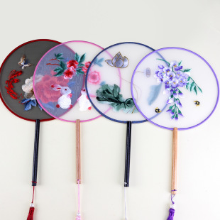 New Style Suzhou Embroidery Palace Fan Single-Sided Embroidery Round Palace Fan Chinese Style Han Dynasty Fan Embroidered Round Fan Cheongsam Fan Wholesale