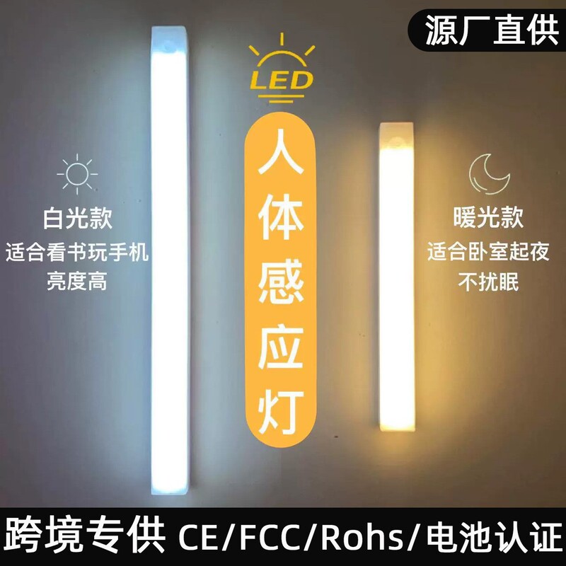 Cross-Border Hot Selling Led Cabinet Light Rechargeable Human Body Sensor Light Strip Wardrobe Light Bedroom Sleeping Dormitory Night Light
