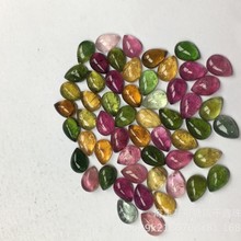 天然碧玺戒面水滴形戒面色亮多彩通透素面DIY镶嵌裸石配件厂家批