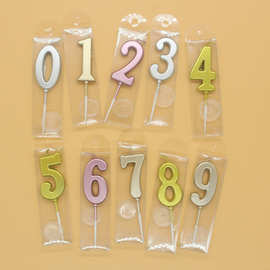 批发新款金银色数字0-9蜡烛儿童周岁生日派对装饰PVC盒装镀金蜡烛