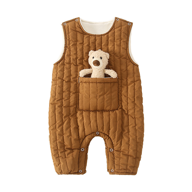가을과 겨울을위한  의 민소매 면 패딩 스트래퍼 소년 소녀 솔리드 컬러 조끼 세트 얇은 코튼 점프 수트