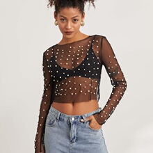X 10486 Sheer Mesh Pearl Shirt ͸����ɴ���� �羳��������