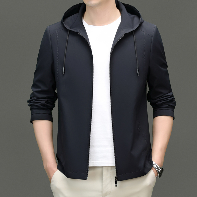 Brand mulberry silk hooded jacket men's 2024 spring and autumn business leisure non-ironing large size middle-aged dad coat wholesale Brand mulberry silk hooded jacket men's 2024 spring and autumn business leisure non-ironing large size middle-aged dad coat wholesale