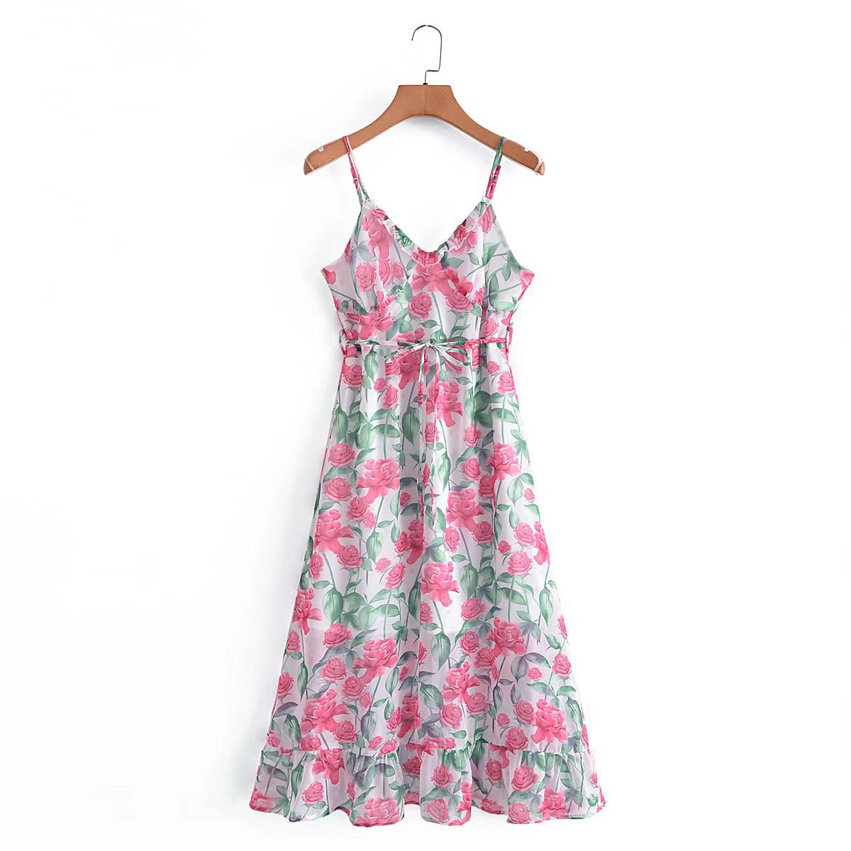 floral print low-cut lace-up sling long dress  NSAM123241