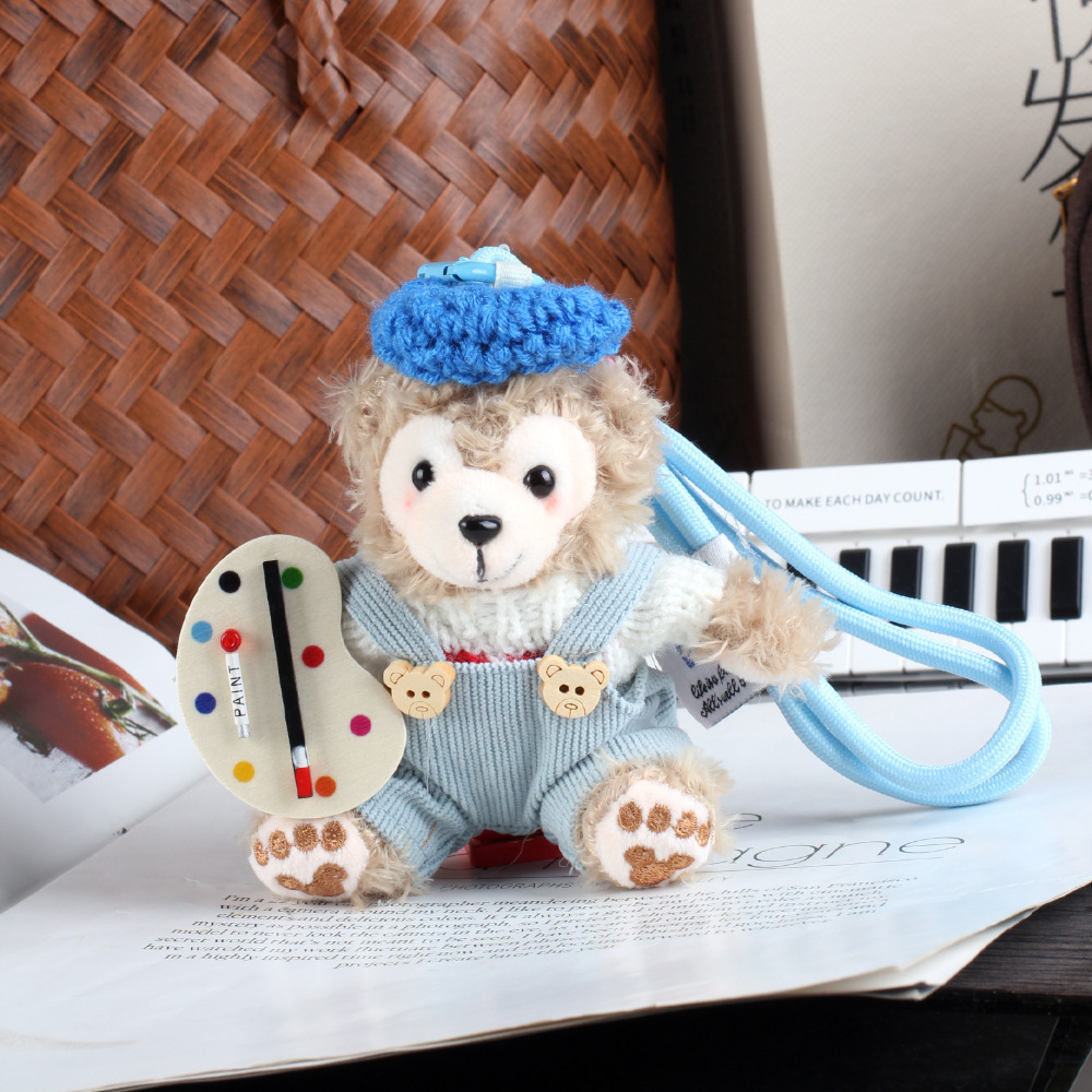 Lindo pintor oso llavero pequeño bolso colgante muñeca de felpa coche hecho a mano oso colgante regalo de novia