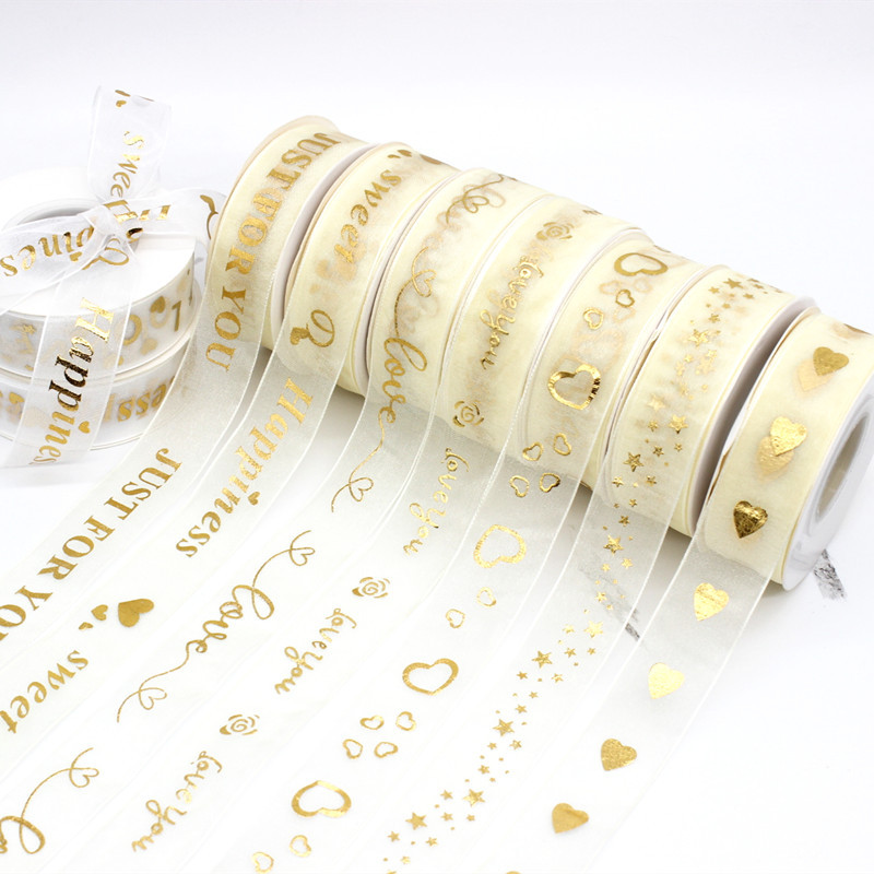 2,5 cm cinta de gasa decoración de la boda de vacaciones de oro cinta regalo del día de san valentín embalaje de la flor cinta de hilo de nieve