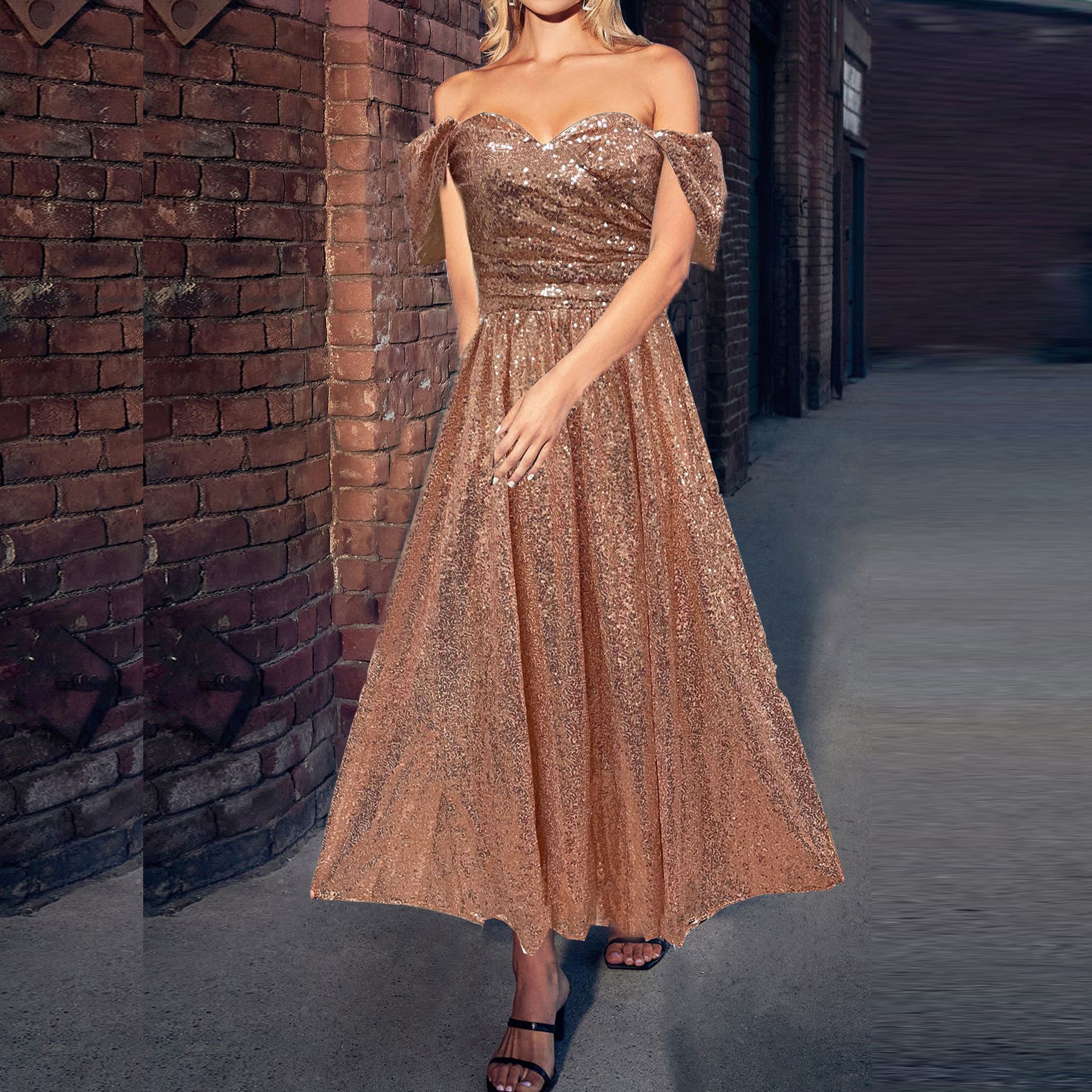2023 primavera nueva división de manga larga con cuello en V SLIM-Fit vestido largo banquete de boda fiesta multicolor lentejuelas noche