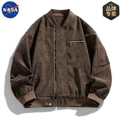 NASA品牌美拉德绒感皮衣外套男女款秋季痞帅轻奢复古潮流机车夹克