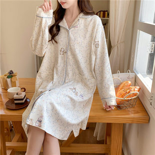 Spring and Autumn Cotton with Chest Pad Moon Clothing Pregnant Women's Pajamas to Proparous Skirt Lactation Sweat Absorbing Maternal Examination Skirt Postpartum Pregnancy Winter