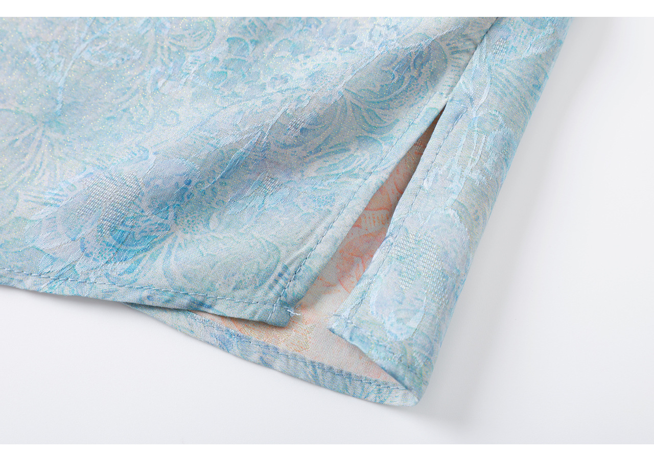 Áo vest không tay nữ kiểu Trung Quốc mới, chất lụa Jacquard nhuộm chìm, tà áo chéo, mặc mùa hè — màu xanh nhạt chi tiết 37