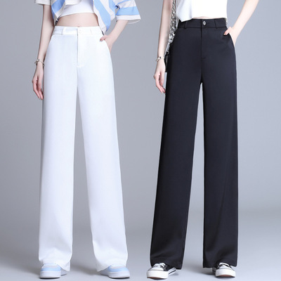 高腰阔腿裤黑色薄款直筒气质通勤韩版西装裤