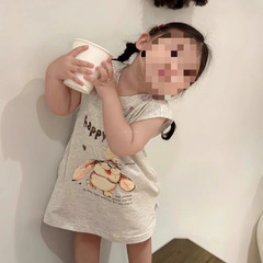小女孩洋氣卡通兔子印花寶寶無袖背心裙夏季中長款連衣裙0075A060