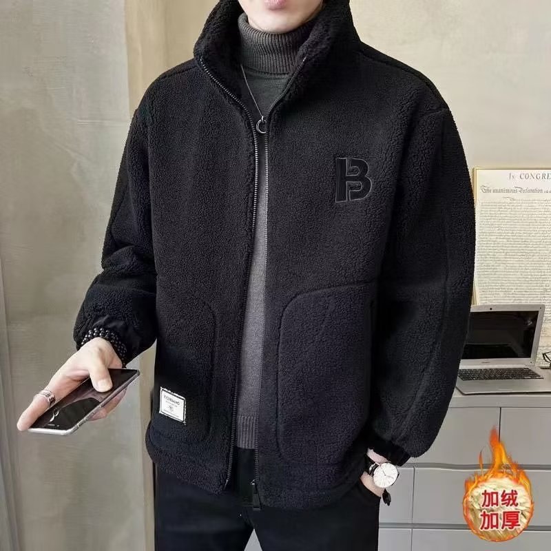 양모 코트 남성용 가을과 겨울 2024 새로운 모피 1 면 패딩 재킷 남성용 입자 벨벳면 패딩 코트 두꺼운 조수 브랜드