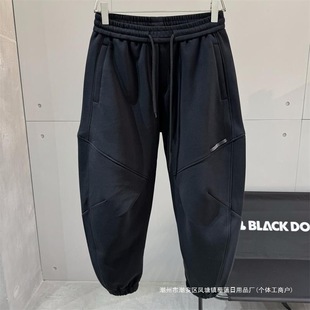 Extra Large Size 2-300 Pounds 2025 New Style Spliced ​​Wide-Leg Sweatpants Men's Elastic Waist Versatile Leggings Sweatpants Black