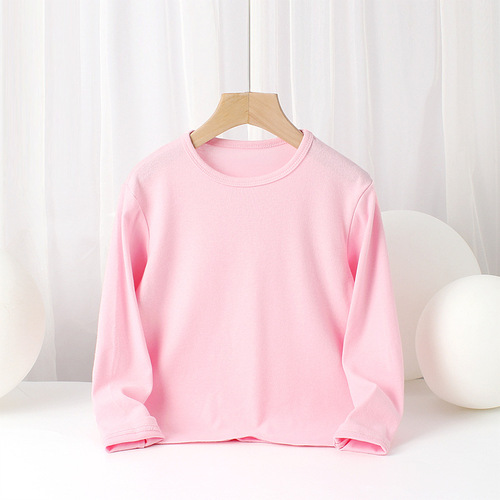 Children's clothing spring and autumn Korean style new boys' bottoming shirts girls cashmere round neck solid color long-sleeved children's T-shirts on behalf of