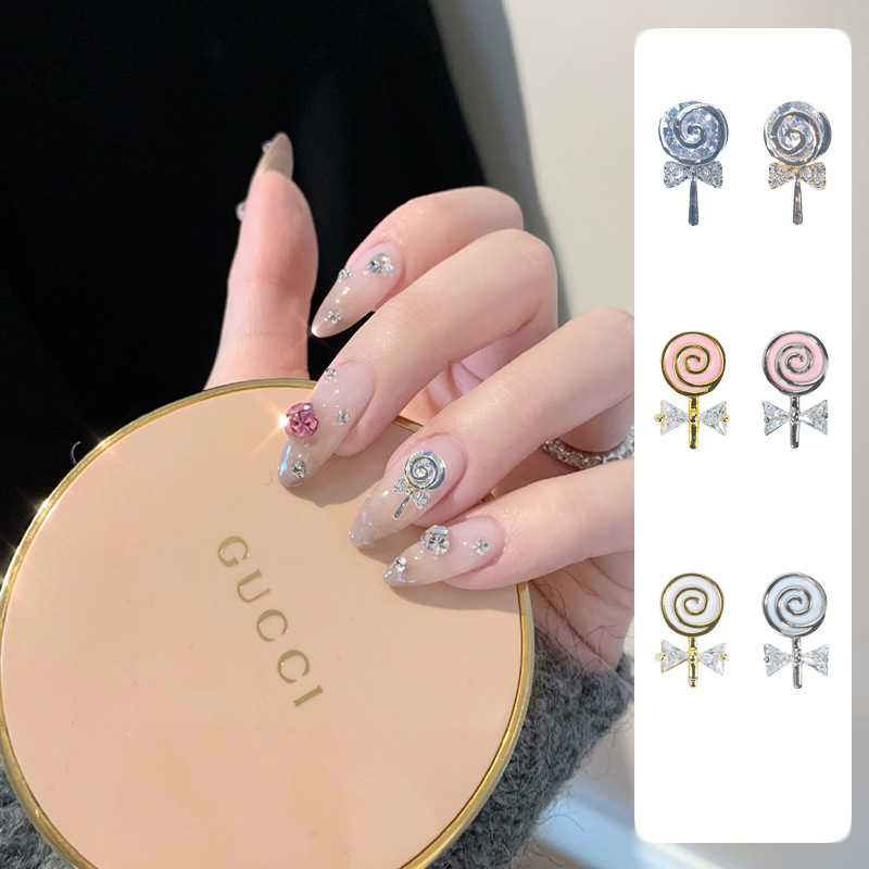2022 new zircon nail accessories fairy lollipop student fresh wind nail jewelry factory outlet