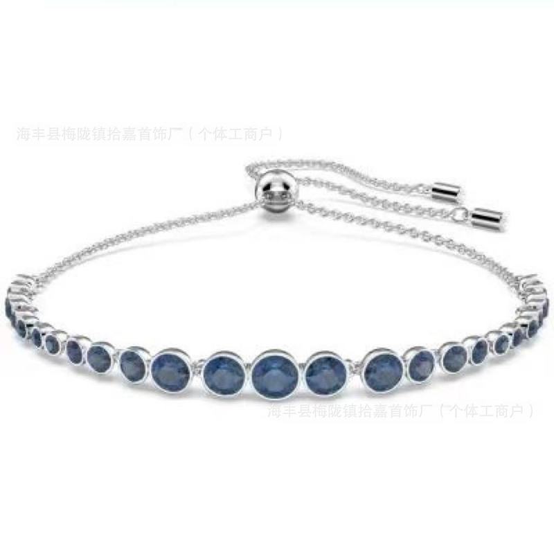 施家Emily圆形满钻彩色水晶手链蓝色时尚简约流行轻奢跨境饰品|undefined