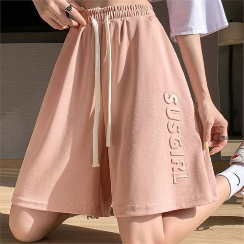 Trendy Instagram Summer Ice Silk Athletic Shorts for Kids and Youth, High Street BF Style, High-Waisted Relaxed Wide-Leg Five-Finger Outerwear