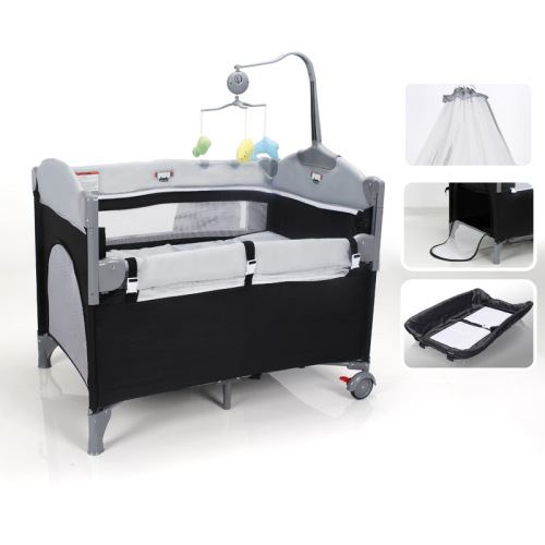 Multi-functional baby bed, modular large bed, portable and foldable baby crib with diaper changing station, mosquito net, bedside bed
