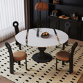 法式实木旋转圆餐桌复古黑色圆形吃饭桌子小户型简约设计师可伸缩