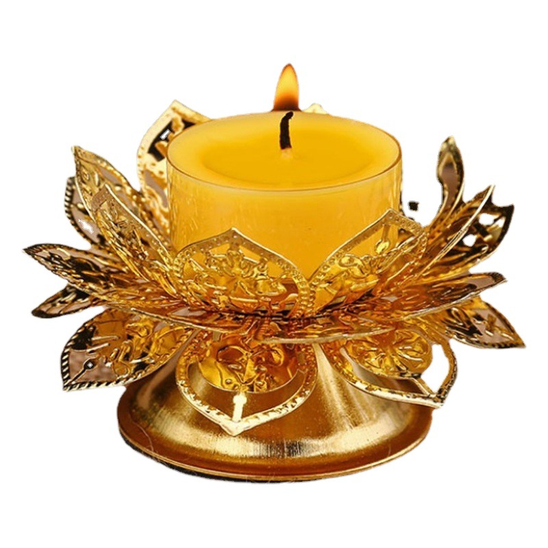 Nudo boda Buda adoración aleación color mantequilla vela titular de la lámpara de grano de mantequilla Tailandia Lotus candelabro base Buda conjunto