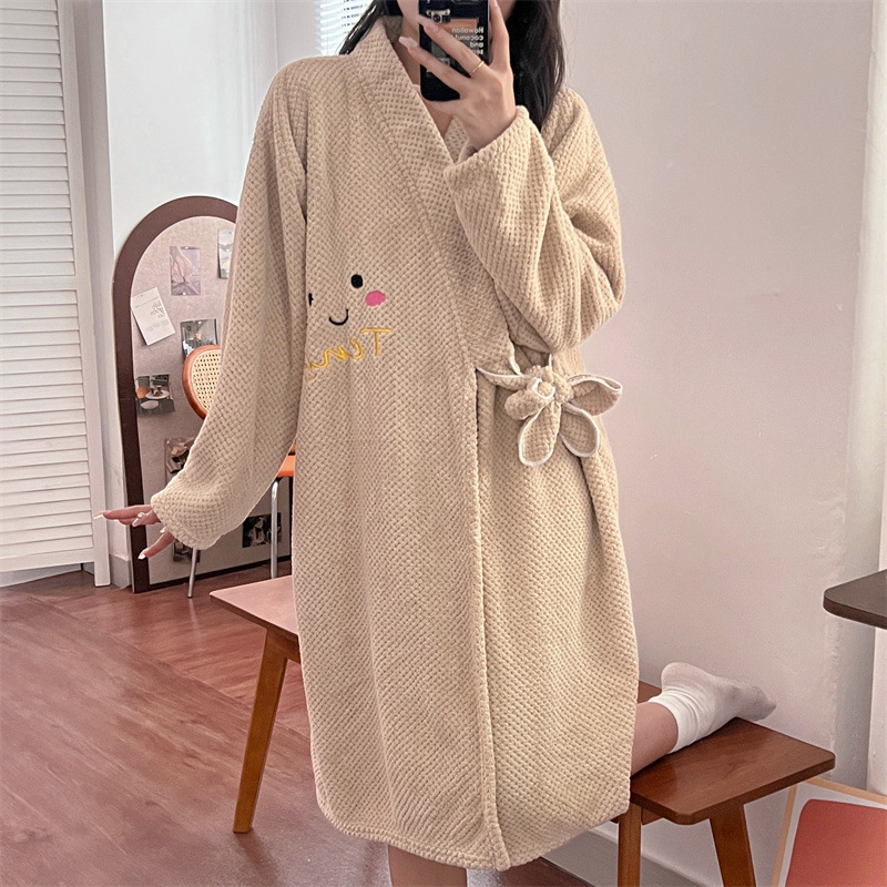 [파인애플 체크 긴팔 목욕 스커트] - 라이트 브라운