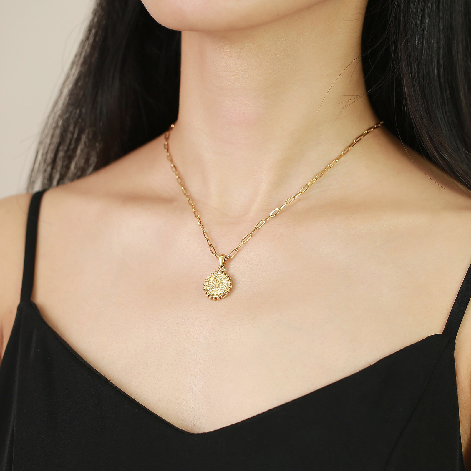 Fashion Letter Metal Pendant Necklace Plating Stainless Steel Necklaces_colorza_8