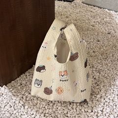プリントリストクリーム新しい子犬キャンバス通勤ランチバッグハンドバッグポータブル 2025 大容量環境に優しい